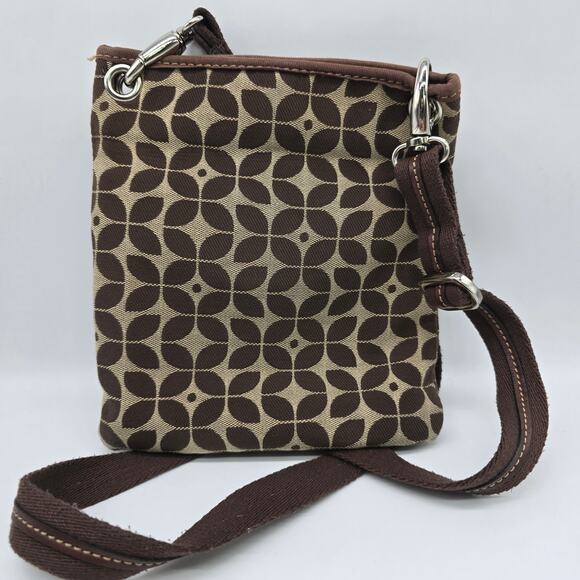 Fossil Marlow Geometric Logo Messenger Crossbody Shoulder Bag Brown Tan Canvas - Picture 2 of 9